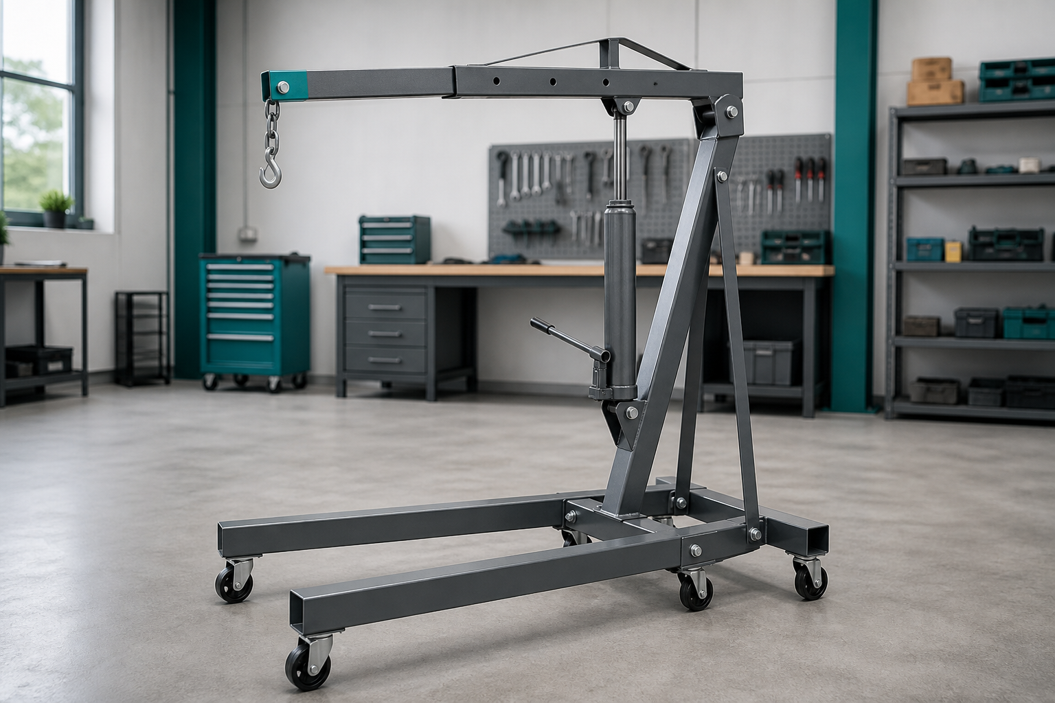 Werkstattkran mit Haken in moderner Werkstatt