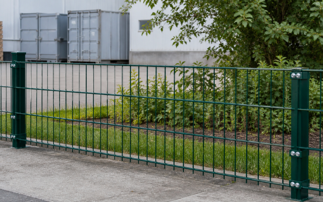 Grüner Doppelstabmattenzaun für Lagerflächen und Randbereiche